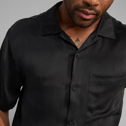 Men's Washable Silk Button Up Short Set