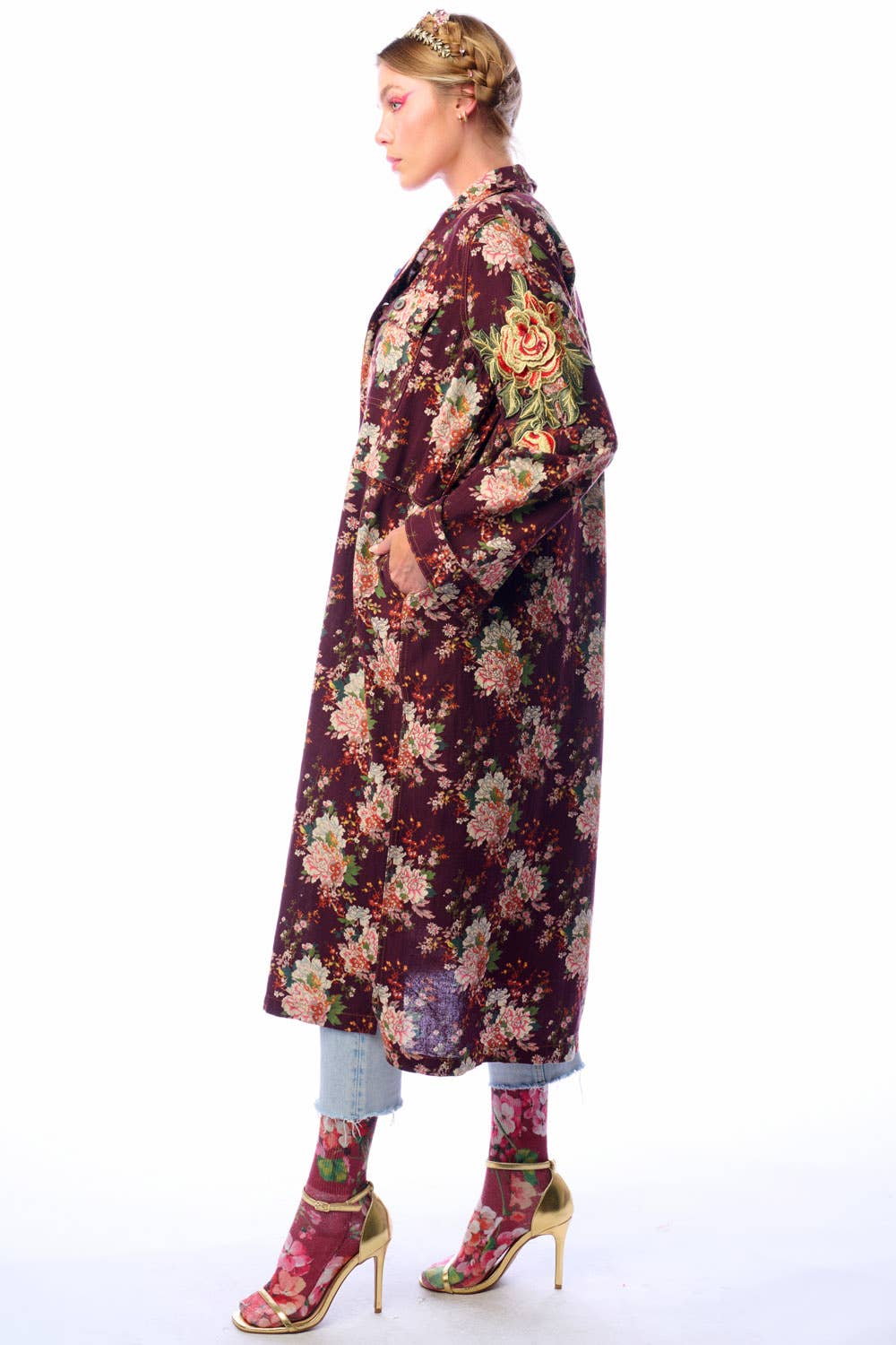 Aratta Cara Delvinge Burgundy Floral Coat