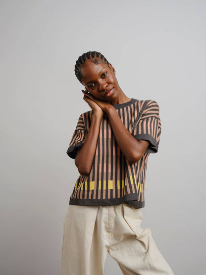 The Endery Bauhaus Short Sleeve Sweater Tee in the Oxide Palette