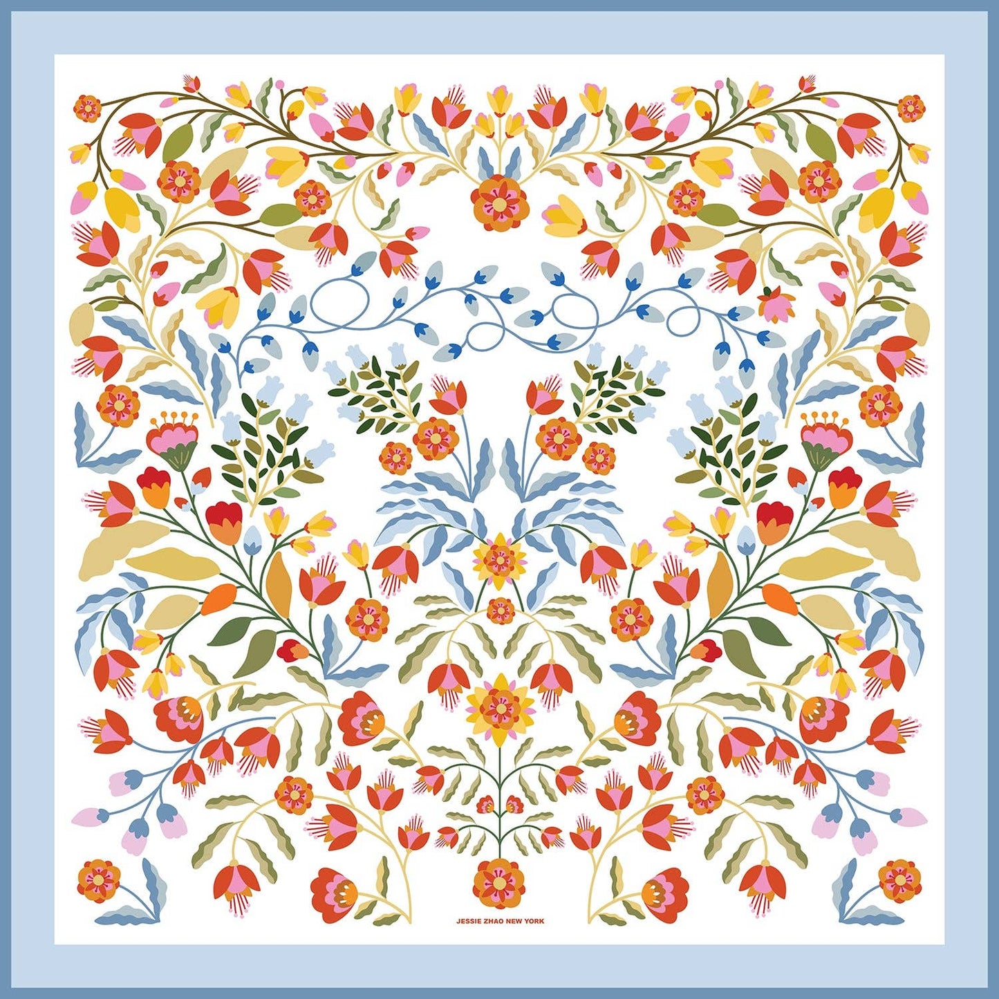 Jessie Zhao Porcelain Jardin Double Sided Silk Scarf