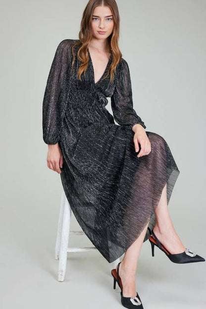 Current Air Metallic Pleated Long Dress