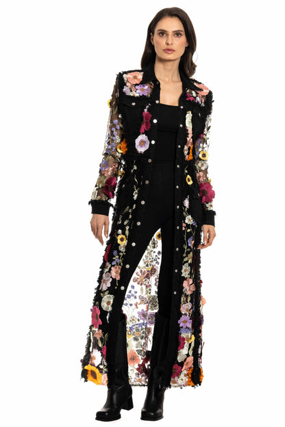 Adore - Long Denim Embroidered Duster Jacket