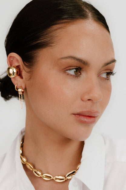Ettika Double Piercing Bezel Crystal Dangle Earrings