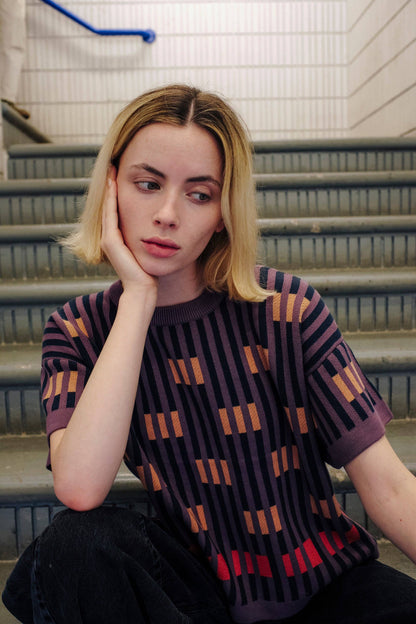 The Endery Bauhaus Short Sleeve Sweater Tee in Rhodolite