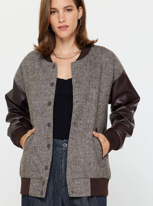 Current Air Oversized Pu Sleeve & Wool Blend Jacket