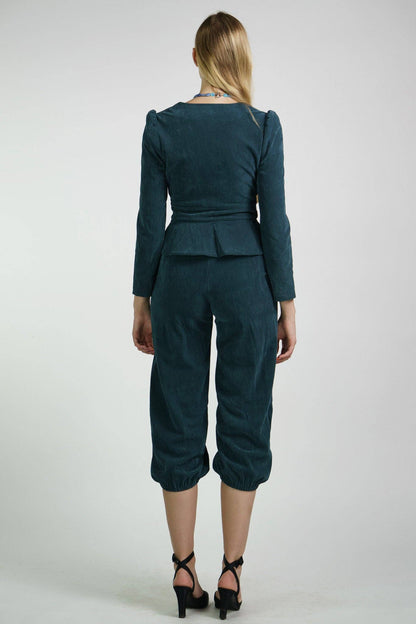 Kristinit Teal Velvet "Bel Age" Pants