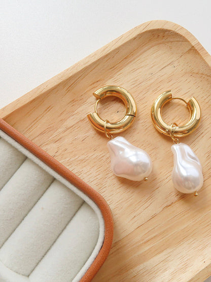 Flanerie by Maiq Oceana Gold Statement Large Pearl Earring