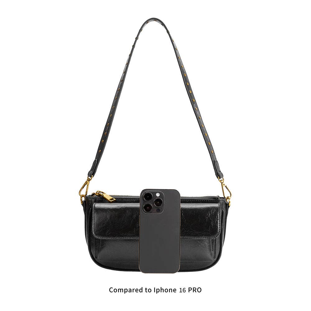 Melie Bianco Aria Black Recycled Vegan Leather Shoulder Bag