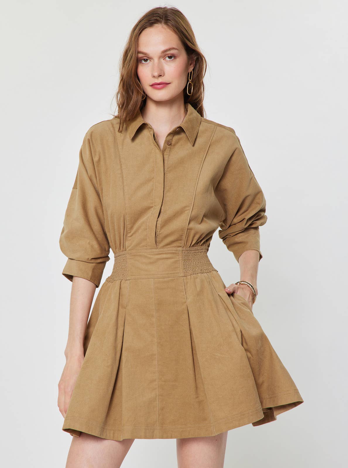 Current Air Corduroy Flared Shirt Mini Dress