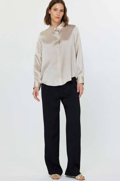 Current Air 100% Silk Button Down Long Sleeve Blouse