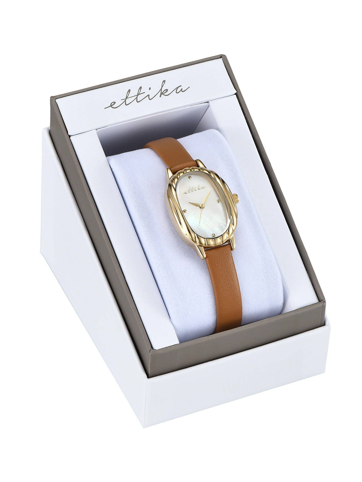 Ettika Timeless Texture Cognac Leather Watch