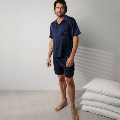 Men's Washable Silk Button Up Short Set