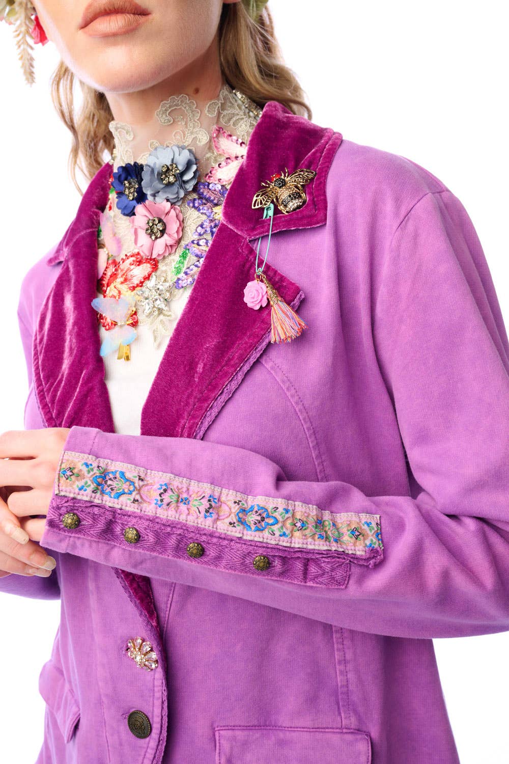 Aratta Colonel Jacket - Violet | French Terry Jacket | Velvet Blazer