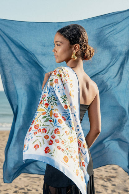Jessie Zhao Porcelain Jardin Double Sided Silk Scarf