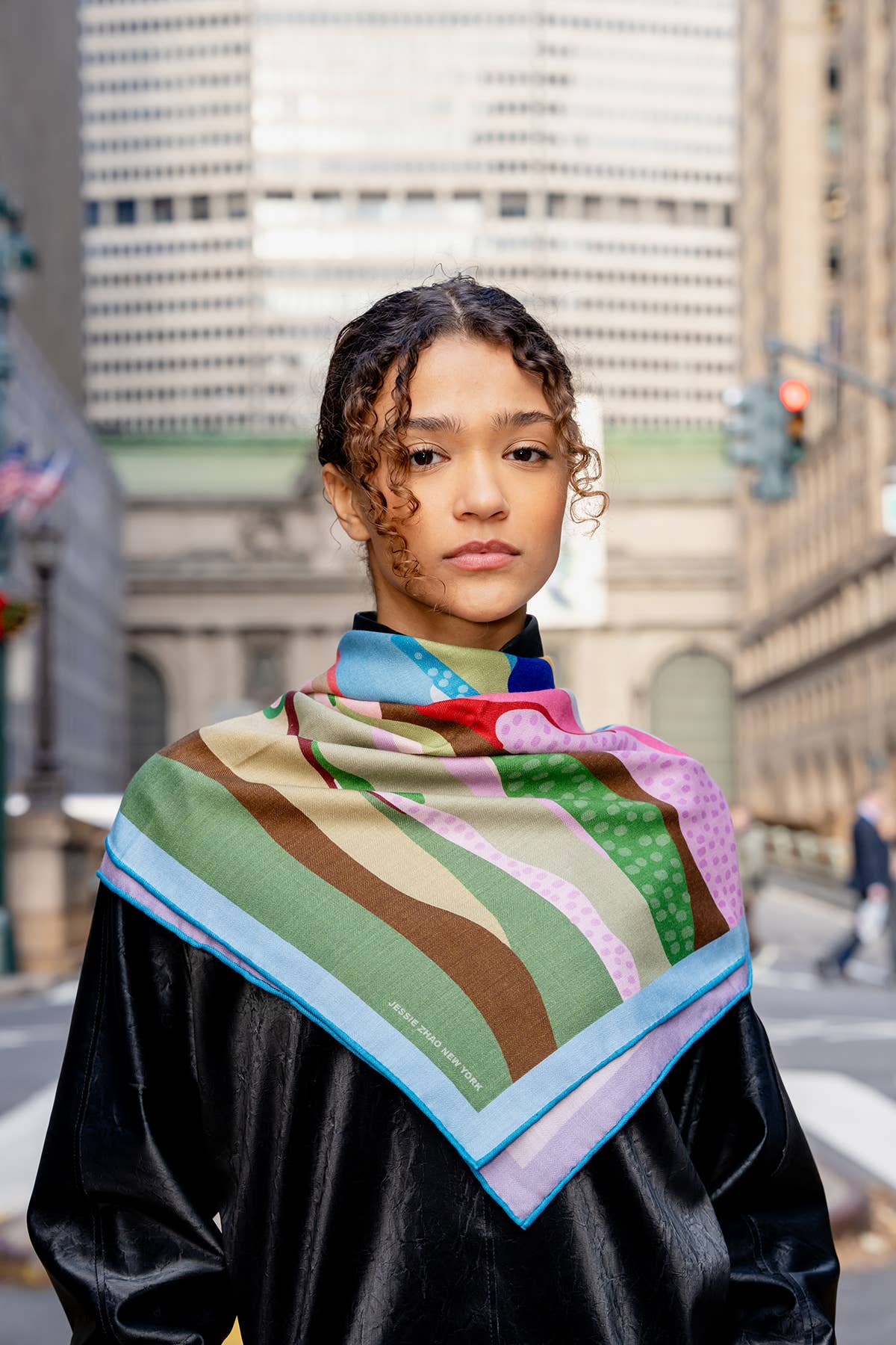 Jessie Zhao Double Sided Wool Silk Scarf in Ocean Breeze