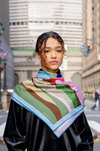 Jessie Zhao Double Sided Wool Silk Scarf in Ocean Breeze