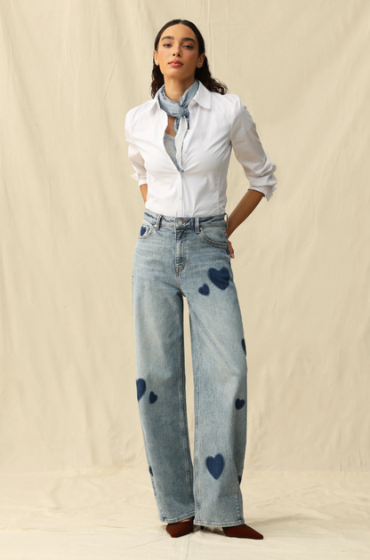 Bayeas Rosalind Heart Detail High Rise Barrel Jeans