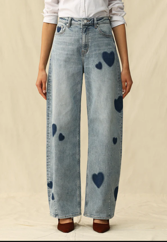 Bayeas Rosalind Heart Detail High Rise Barrel Jeans