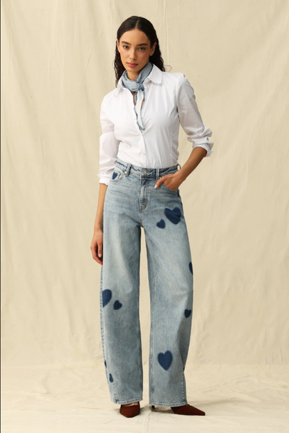 Bayeas Rosalind Heart Detail High Rise Barrel Jeans