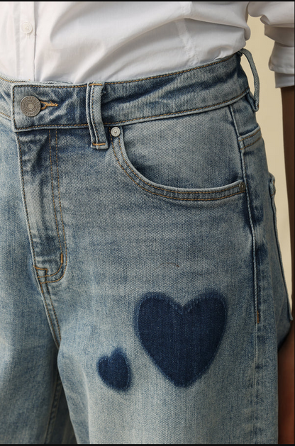 Bayeas Rosalind Heart Detail High Rise Barrel Jeans