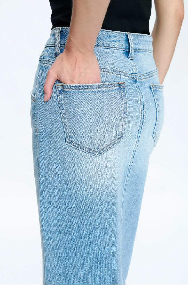 Bayeas Lauren Mid Rise Slit Denim Maxi Skirt