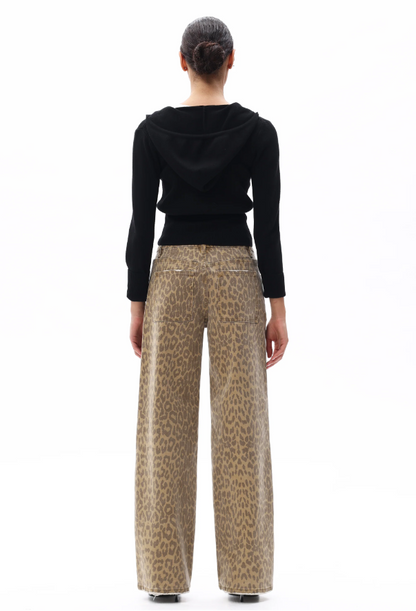 BAYEAS Mid Rise Leopard Print Relaxed Straight Leg Pants