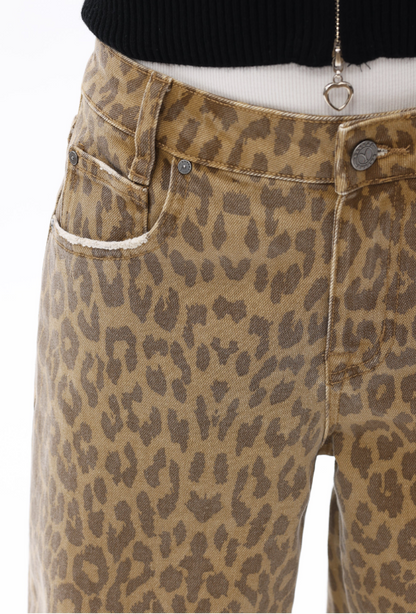 Leopard print pants on a white background