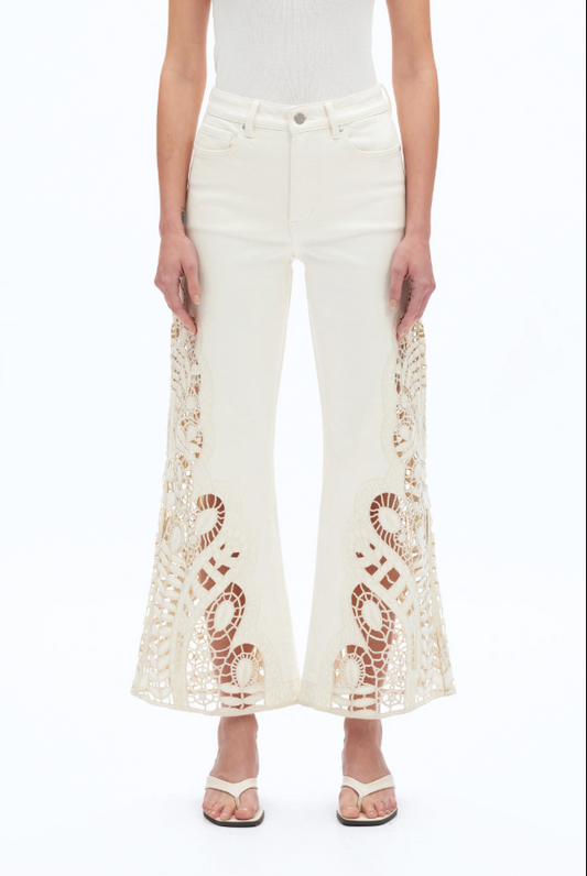 Bayeas Embroidered  Beige High Rise Wide Leg Pants