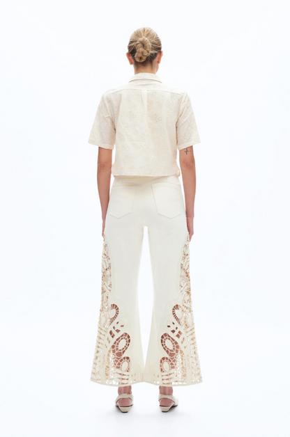 Bayeas Embroidered  Beige High Rise Wide Leg Pants
