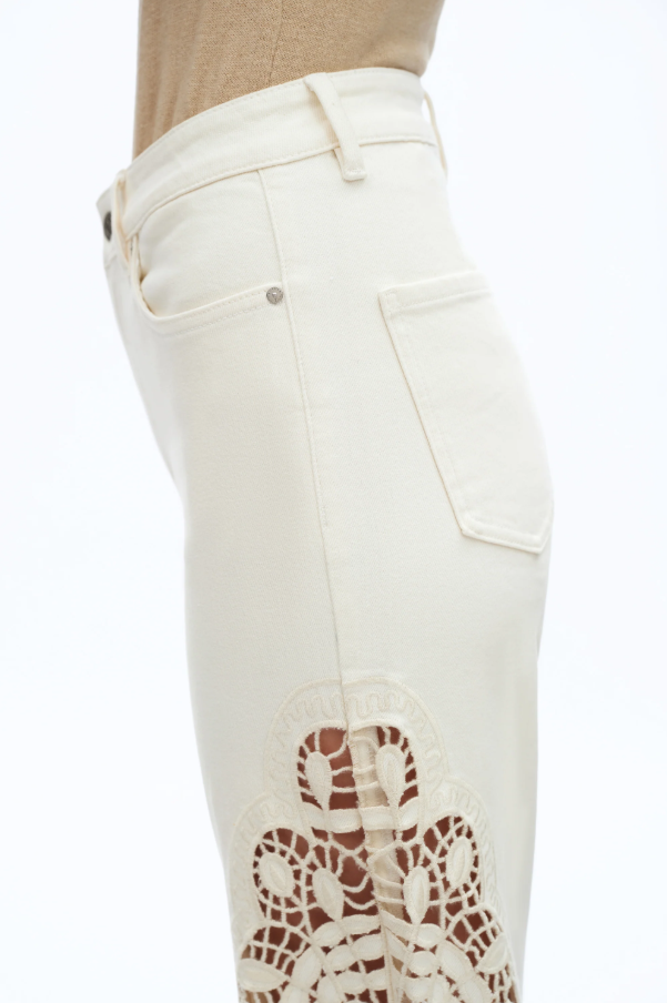 Bayeas Embroidered  Beige High Rise Wide Leg Pants