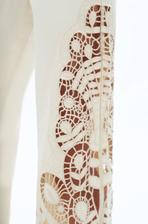 Bayeas Embroidered  Beige High Rise Wide Leg Pants