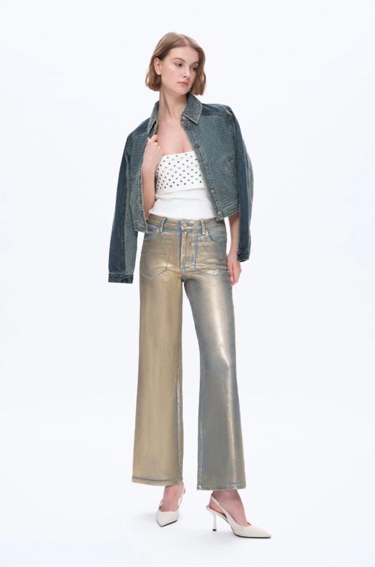 Bayeas Metallic Golden Wide Leg Jeans