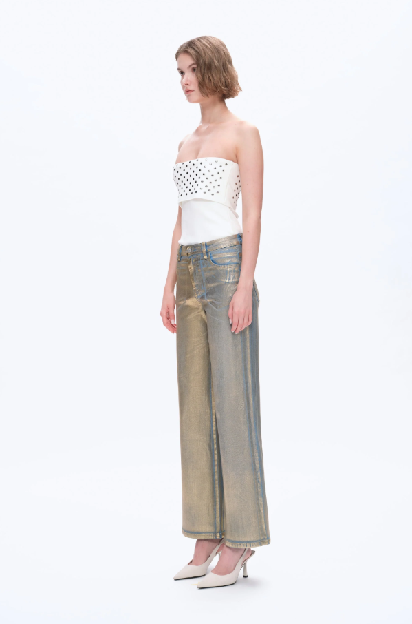 Bayeas Metallic Golden Wide Leg Jeans