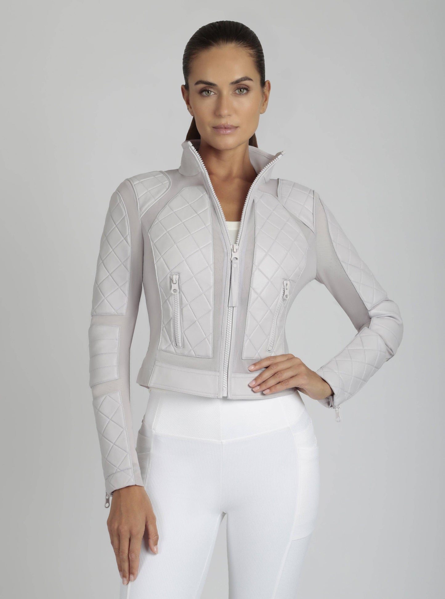 Blanc Noir Classic Orchard Tint Leather Mesh Moto Jacket
