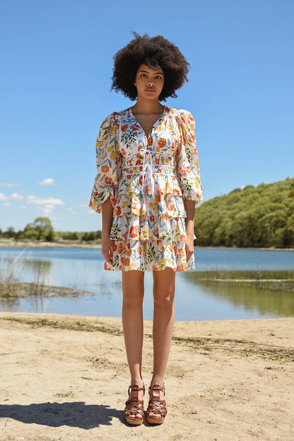 Jessie Zhao Flower Land Cotton Viscose Voile Mini Dress