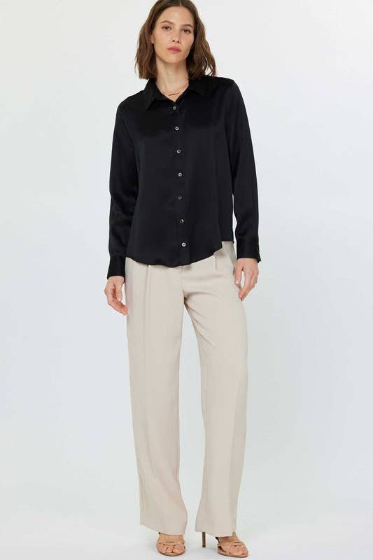 Current Air 100% Silk Button Down Long Sleeve Blouse