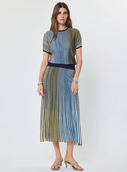 Current Air Striped Dolan Sleeve Sweater and Midi Skirt Set