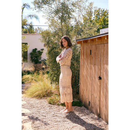 FLORAL CROCHET MIDI SKIRT WITH SIDE SLIT