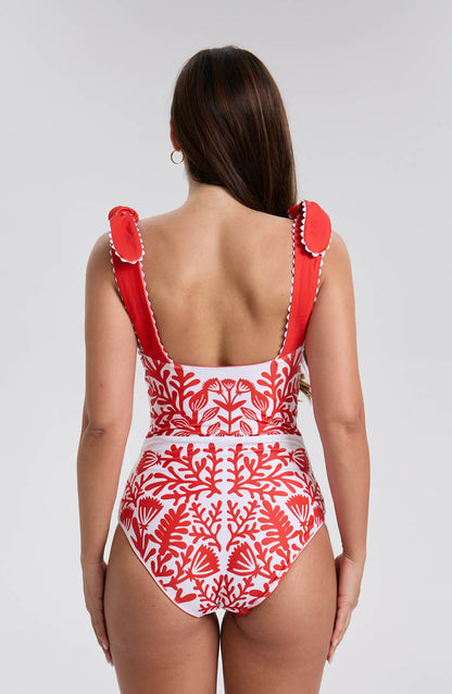 Jessie Zhao Red Coral Reversible One-Piece Swimsuit