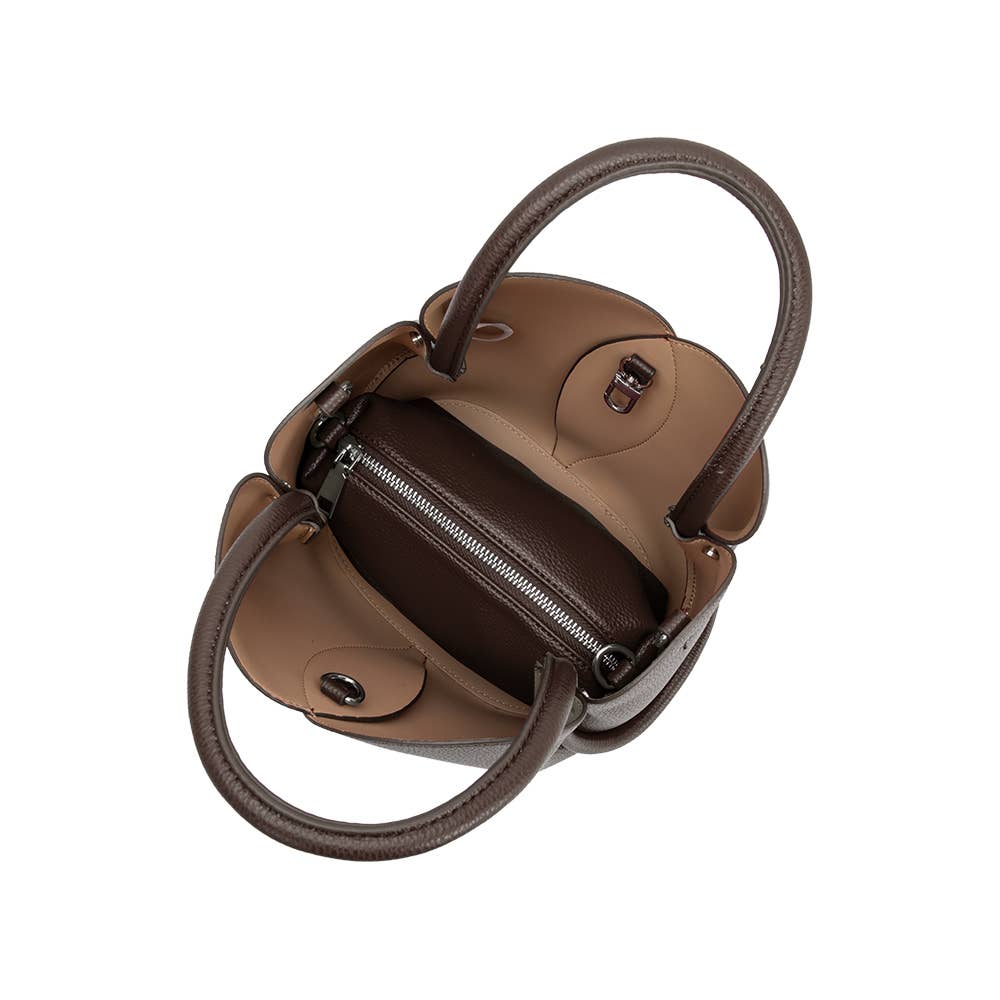 Melie Bianco Tulip Chocolate Recycled Vegan Leather Top Handle Bag