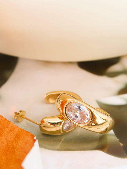 Aliénor 18K Gold Non-Tarnish CZ Classic C Hoop Earring