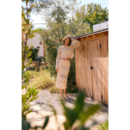 FLORAL CROCHET MIDI SKIRT WITH SIDE SLIT