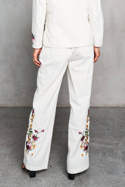 Paparazzi Woven Yarn Dyed Embroided Pin Stripe Blazer And Pants Set