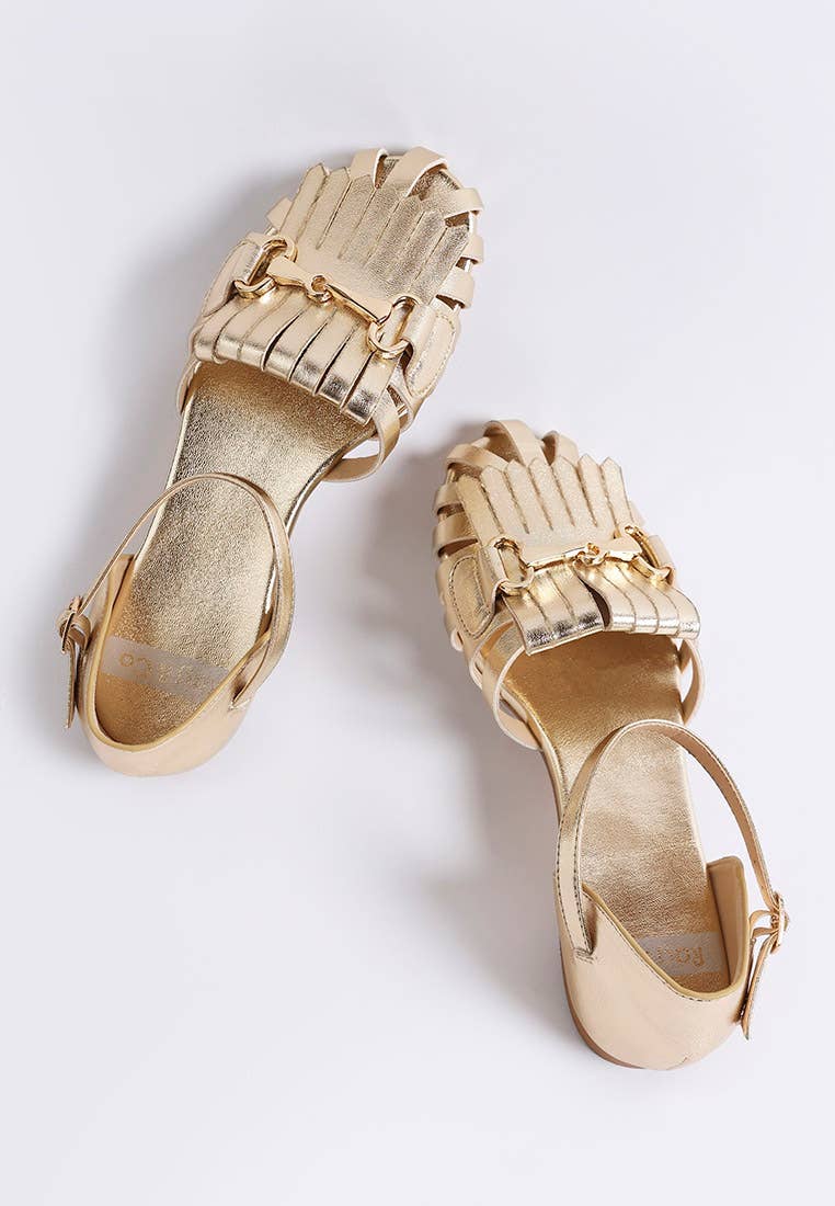 London Rag Noori Metallic Fringe Flat Sandals