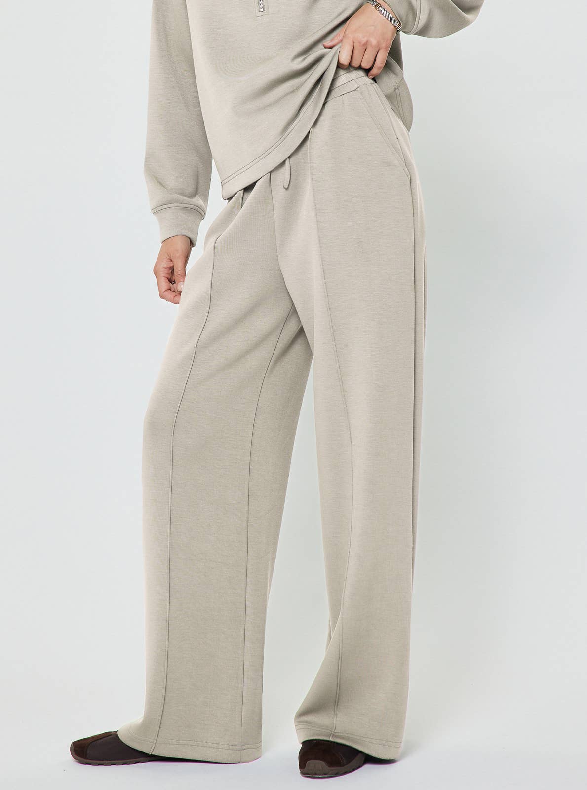 Current Air Cowl Neck Pullover Sweatshirt and Wide Leg Pants Set