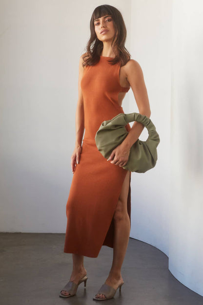 Crescent Irina Halterneck Criss-cross Back Midi Knit Dress