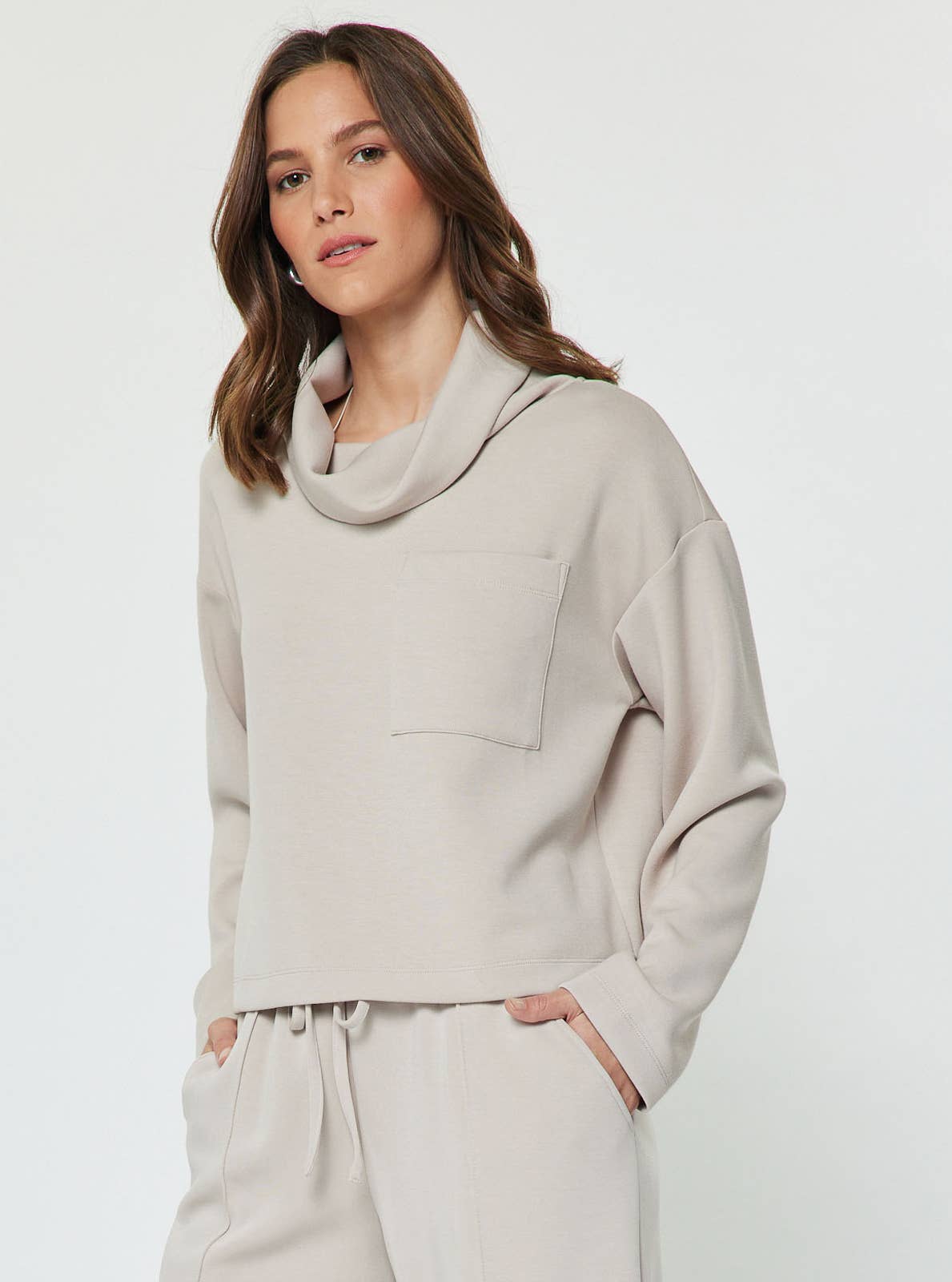 Current Air Cowl Neck Pullover Sweatshirt and Wide Leg Pants Set