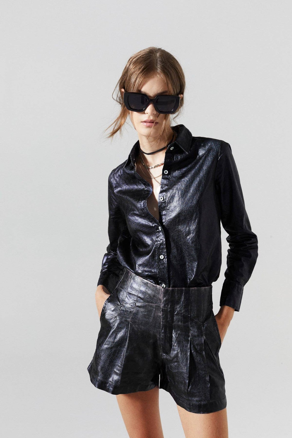 Lanhtropy San Marino Metallic Linen Shirt - Black