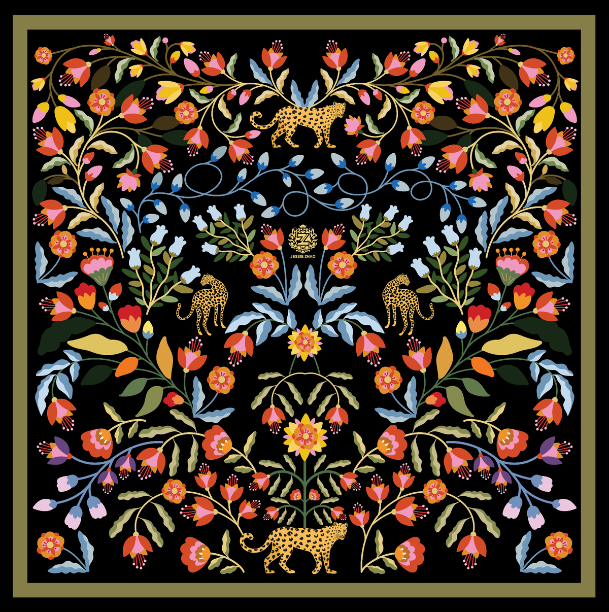 Jessie Zhao Double Sided Silk Scarf of Night Imagination