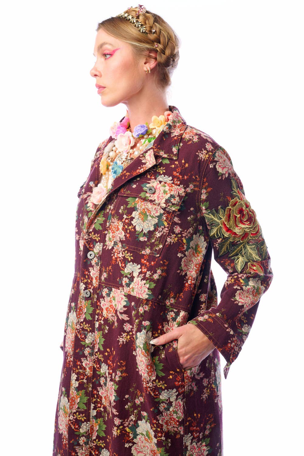 Aratta Cara Delvinge Burgundy Floral Coat